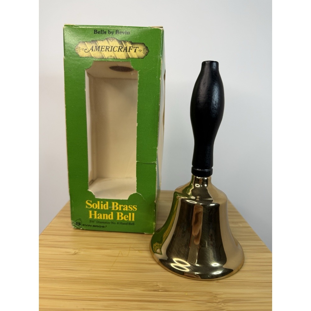 Vintage Americraft Solid Brass Bell Bevin 3 3/8" diameter No. 4 Handbell Black‎